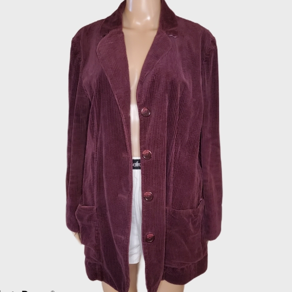 J. Jill Jackets & Blazers - J. Jill Wine Corduroy Jacket with Velvet Accents